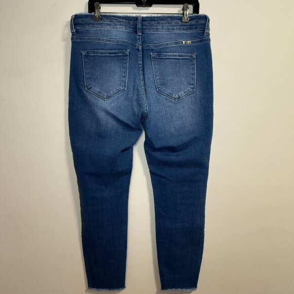 KanCan Distressed Medium Wash High-Waisted Stretch Skinny Jeans with Frayed Hem - Picture 2 of 8